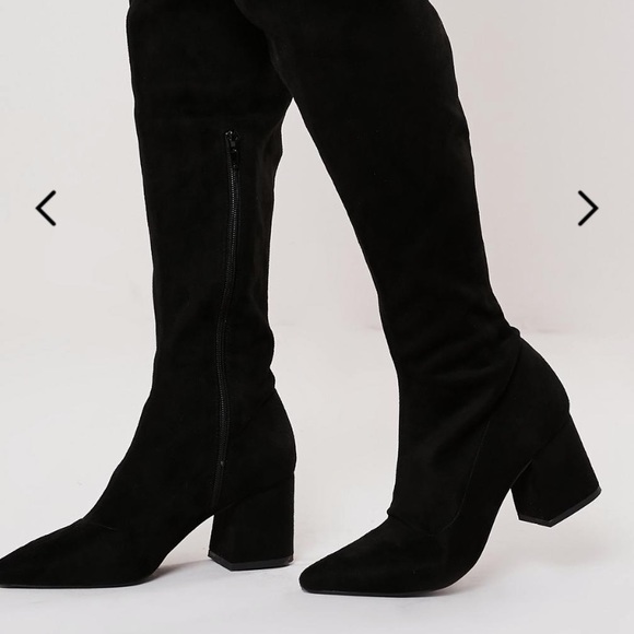 Missguided Shoes - Black Over The Knee Boots Block Heel Faux Suede 7